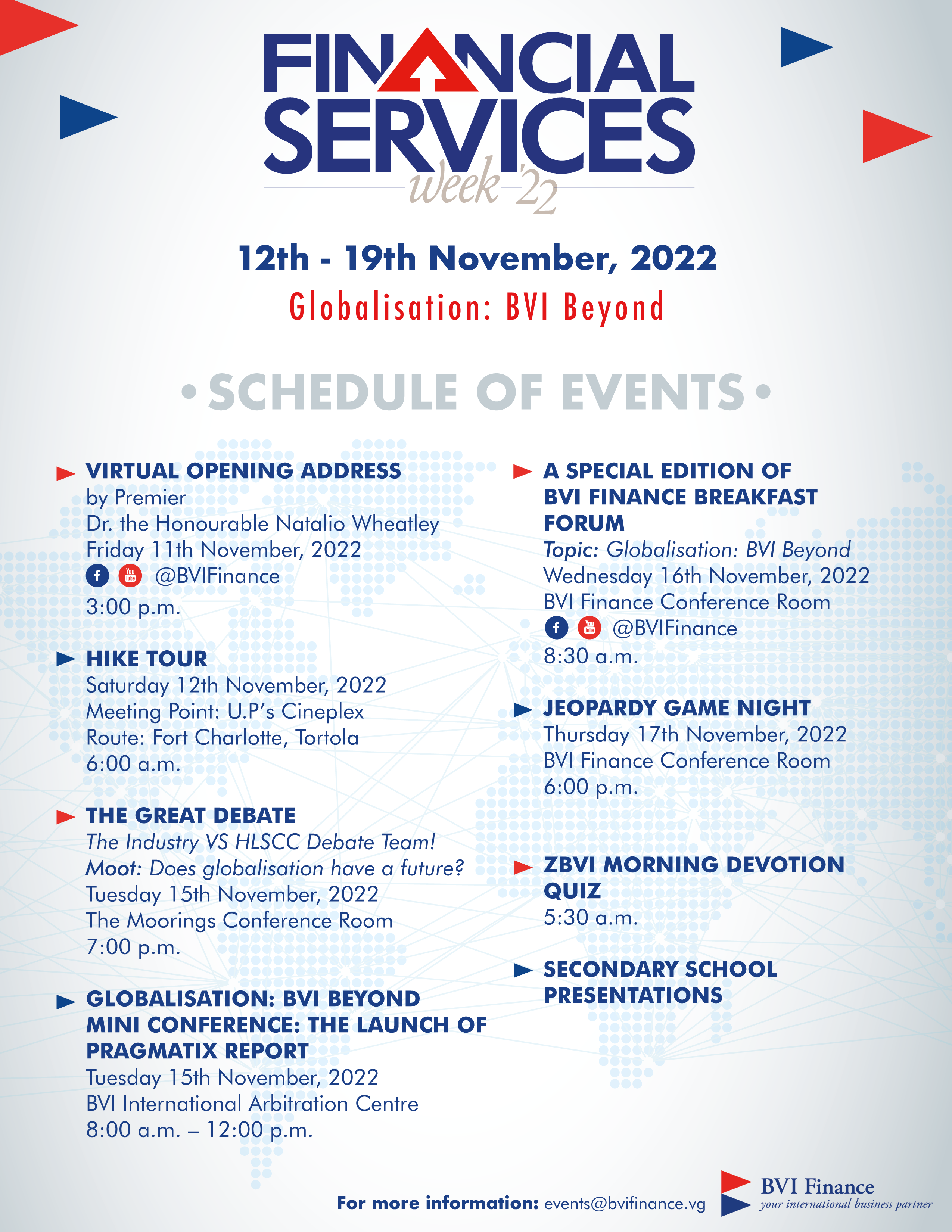 GLOBALISATION: BVI BEYOND IS THE THEME FOR FINANCIAL SERVICES WEEK 2022, NOVEMBER 12-19